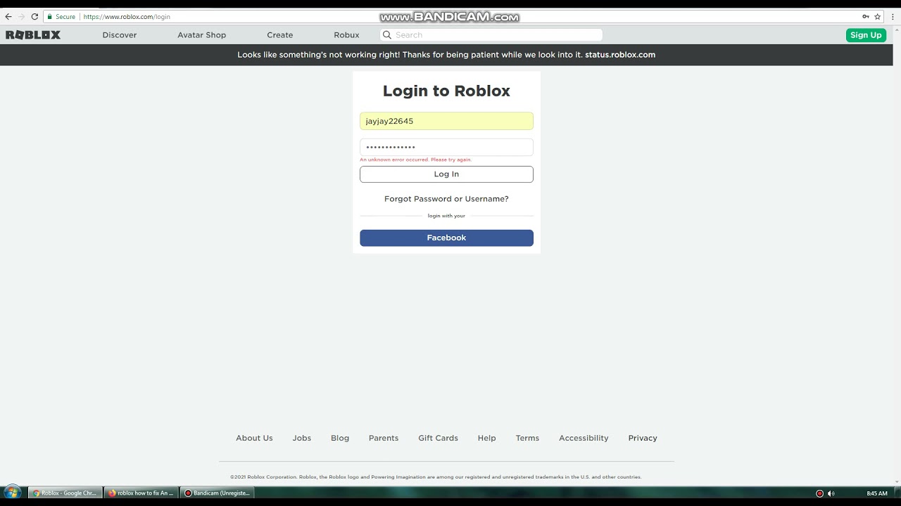 Cant Log In In Roblox An Unknown Error Occurred Please Try Again YouTube 