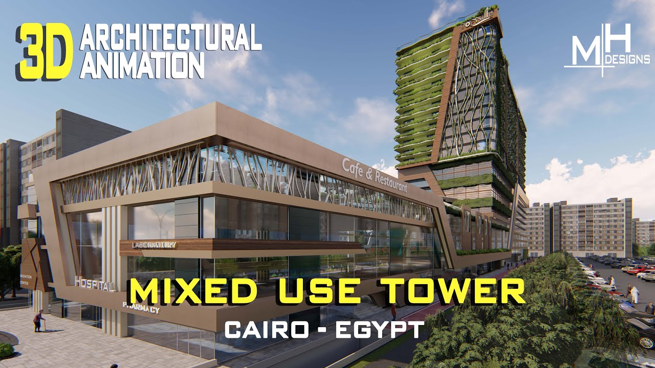 3D Architectural animation for mixed use tower , انيميشن معماري لتصميم برج متعدد الأستخدامات