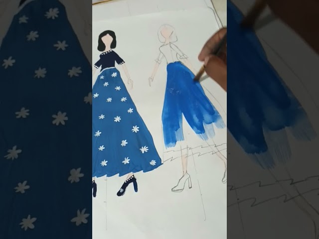 fashion designer new dress designing Fashion🥰😊👗🖼🎨 illustration#shorts (water color | drawing fashion