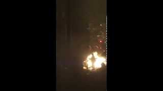 Car on fire during hurricane sandy
