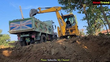 Jcb Backhoe machine loading soil in heavy Truck complete video @roadtrendmachinework