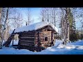 Crazy blizzard  saved by a log cabin cooked meat on coals