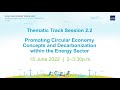 Thematic Track Session 2.2: Promoting Circular Economy Concepts and Decarbonization ...