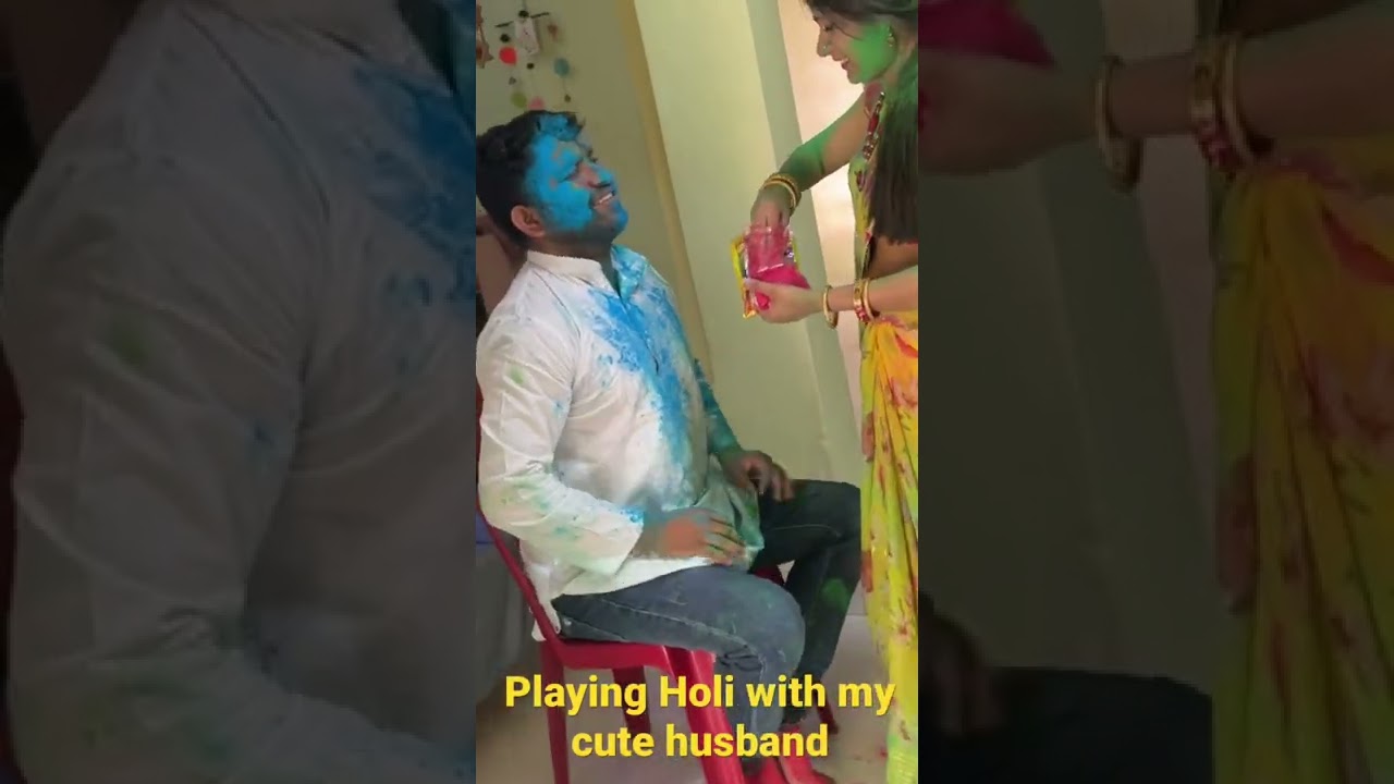 Playing Holi with my cute husband ||
