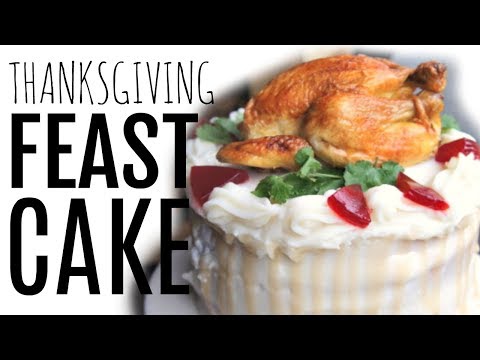 Thanksgiving FEAST CAKE - mashed potatoes, stuffing, sweet potato, marshmallow, cranberry sauce