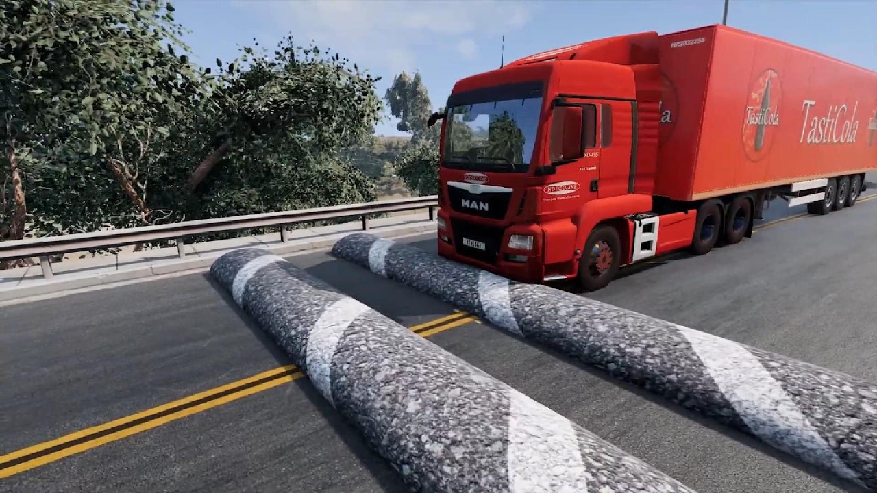 Trucks vs Massive Speed bump vs potholes rocks compilation #26 beamng drive live 2