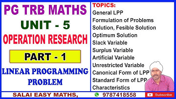 PG TRB MATHS | UNIT 5 | OPERATION RESEARCH | PART 1 | LINEAR PROGRAMMING PROBLEM | BASIC DEFINITIONS