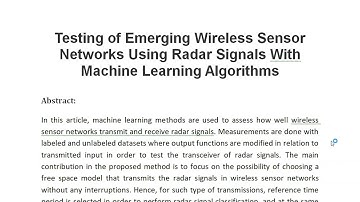 Testing of Emerging Wireless Sensor Networks Using Radar Signals With Machine Learning Algorithms
