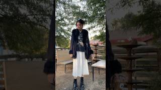 Winter Outfit- smashing pumpkins shirt, afghan coat, maxi lace dress w/ jadon dr martens