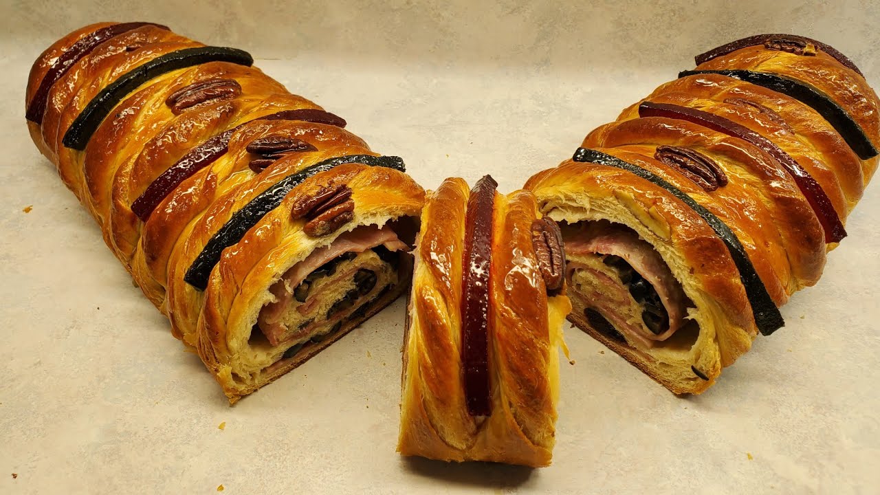 como hacer rollo navideño con masa danes Relleno con jamón - YouTube