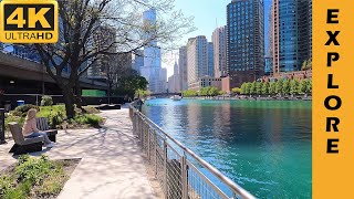 [Walking] Chicago Downtown 4K  Riverwalk and Magnificent Mile