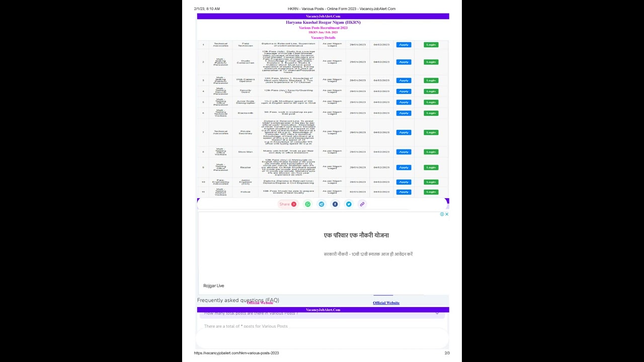 HKRN   Various Posts   Online Form 2023   VacancyJobAlert Com