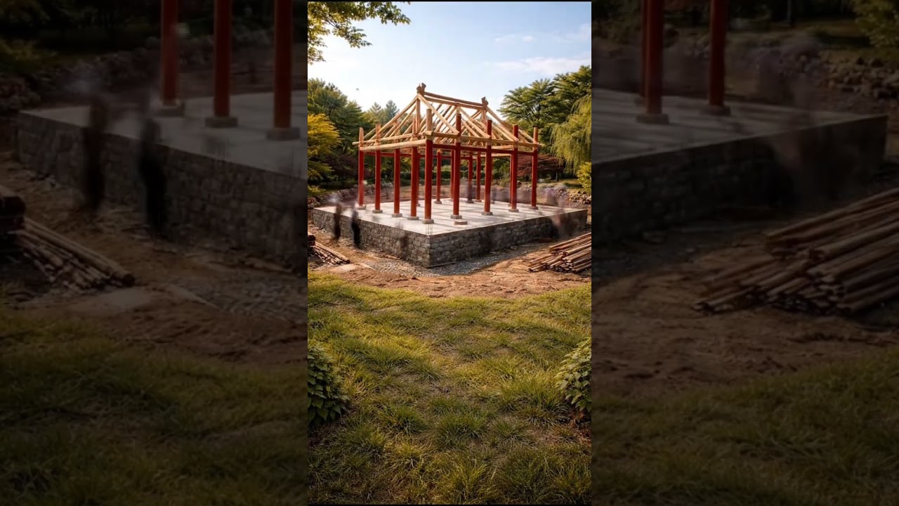 Chinese Theme park making timelapse video construction