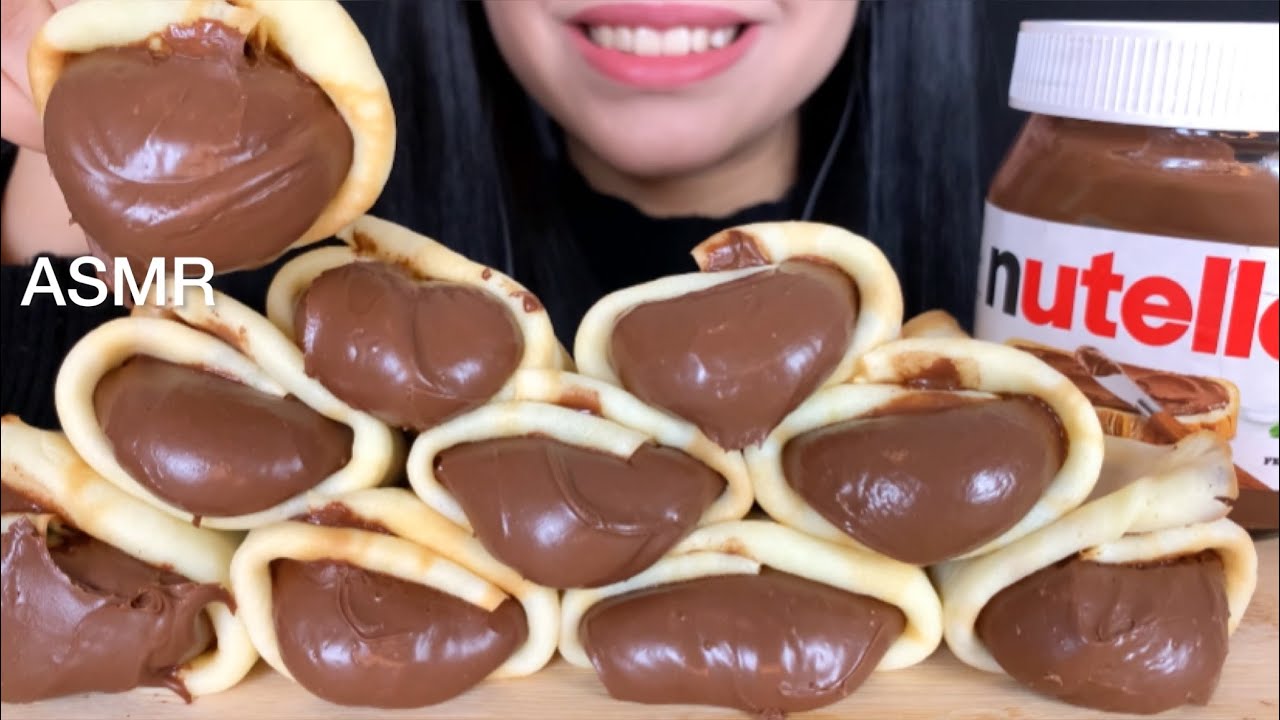 ASMR Nutella Chocolate Crepe Rolls | Mukbang Eating Sounds