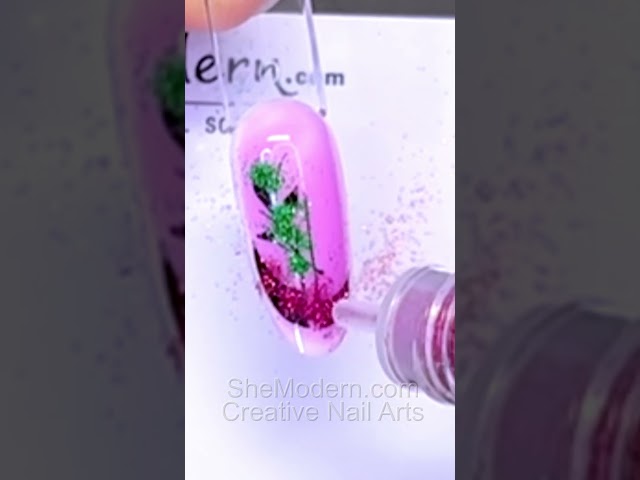 Sparkle Glitter Leafy Nail Art with Sticky Black Stamping Polish and Dry Coloring How-To Tutorial
