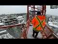 Snowy crane climb and police escape