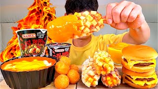 ASMR 통모짜감자핫도그와 치즈로제떡볶이😋오리지널 치즈버거 고스트페퍼라면 먹방~! Cheese Corn Dog With Tteokbokki Cheese Burger MuKBang!