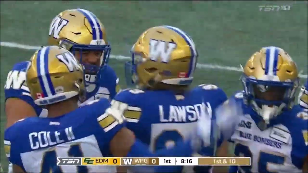 Winnipeg Blue Bombers vs Edmonton Elks Cam Lawson 1st Career CFL Interception