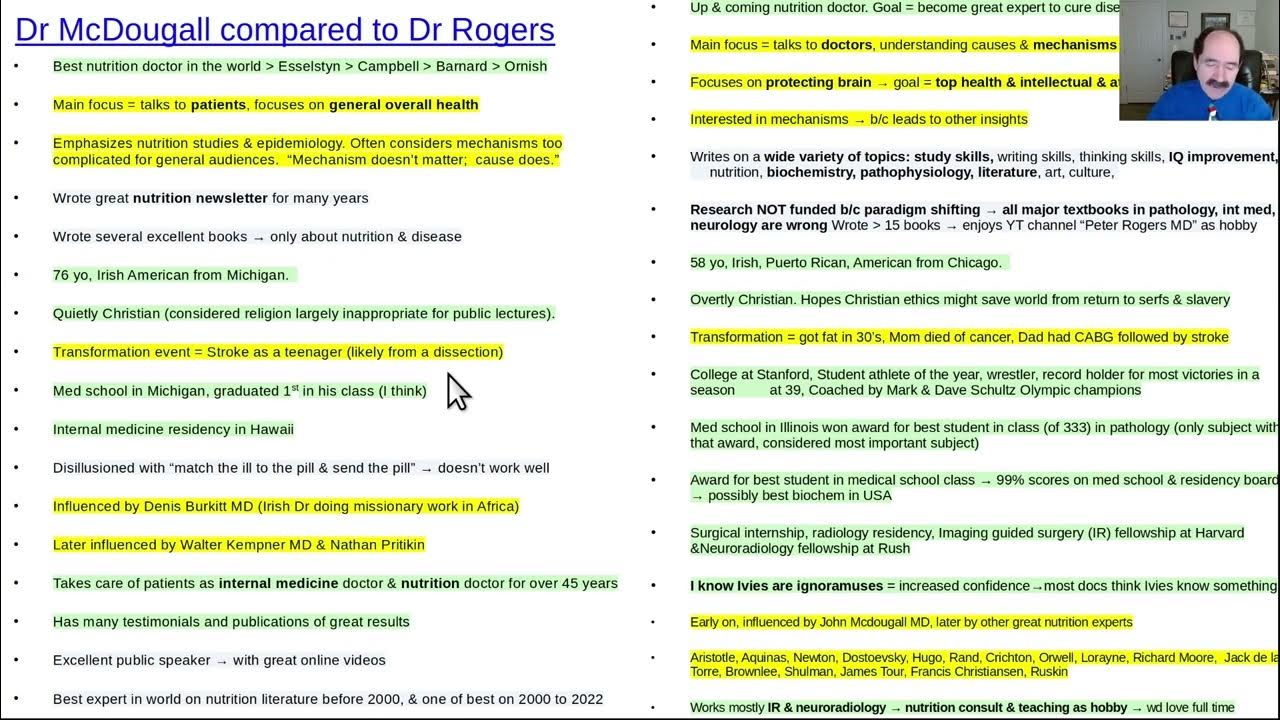 McDougall compared to Rogers, nutrition experts, strenghts & weaknesses
