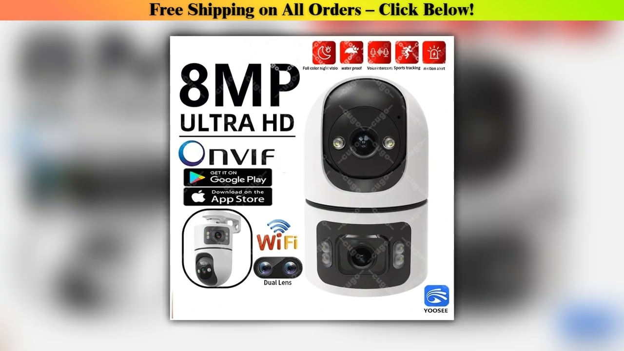 YOOSEE 8MP WiFi IP Camera Dual Lens Screen Motion Detection Auto Track TwoWay Audio Onvif 10X Zoom