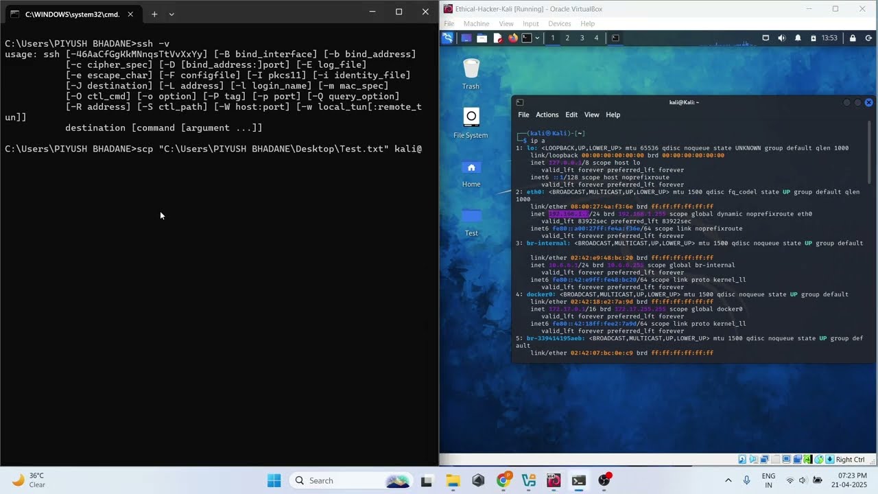 Find a procedure to transfer the files from one virtual machine to another virtual machine.