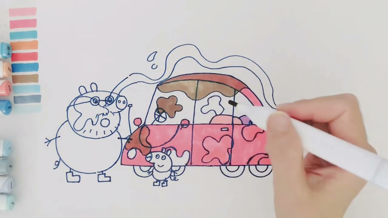How to Draw Peppa Pig Car Wash with Peppa Pig and Her Family Easy