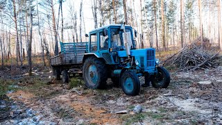 Заготовка леса для дома в России. Трактор МТЗ-80Л БЕЛОРУС. 4К