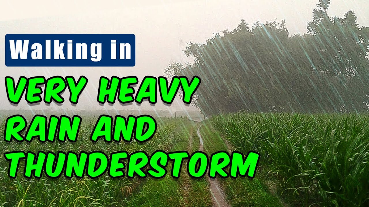 Прогулка под очень сильным дождем и грозой в индонезийской деревне