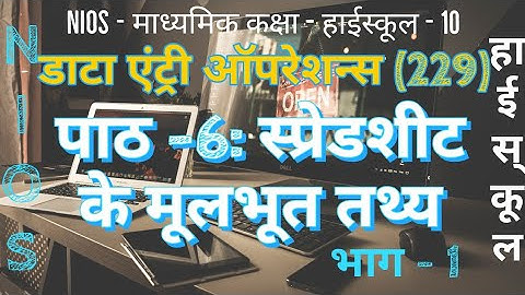 NIOS | हाई स्कूल | डाटा एंट्री ऑपरेशन्स -229 | पाठ - 6 | स्प्रेडशीट के मूलभूत तथ्य  | भाग - 1 |
