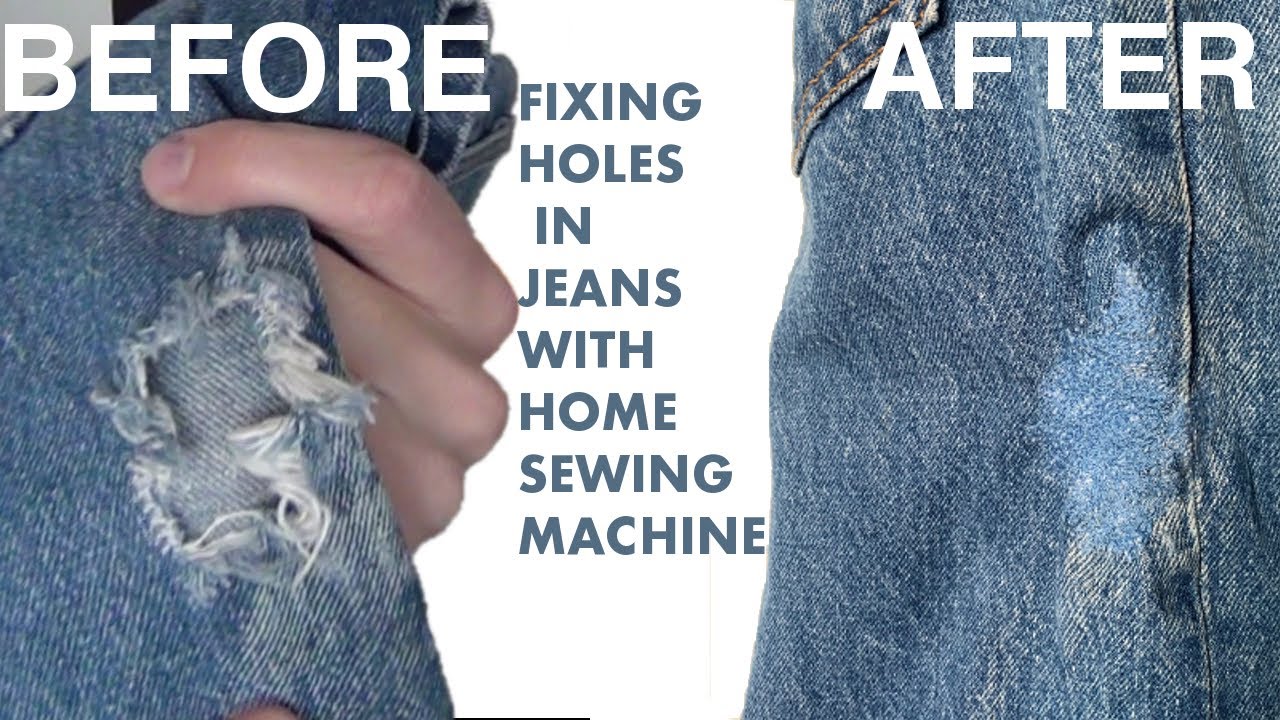 How To Repair Holes In Jeans With Home Sewing Machine By Darning - YouTube