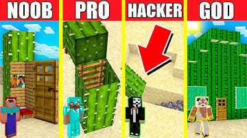 Minecraft Battle: CACTUS HOUSE BUILD CHALLENGE - NOOB vs PRO vs HACKER vs GOD Animation SAND DESERT