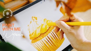 How to paint a Cupcake in Procreate. Digital watercolor painting. Food illustration