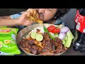 Recipe  mukbang spicy mutton fry with basmati rice  lemon green chilli  hungry gadwali