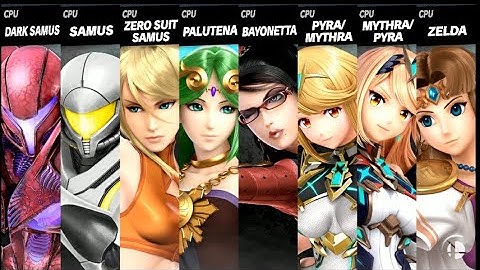 Dark Samus VS Samus VS Zero Suit Samus VS Palutena VS Bayonetta VS Pyra Mythra VS Mythra Pyra Zelda