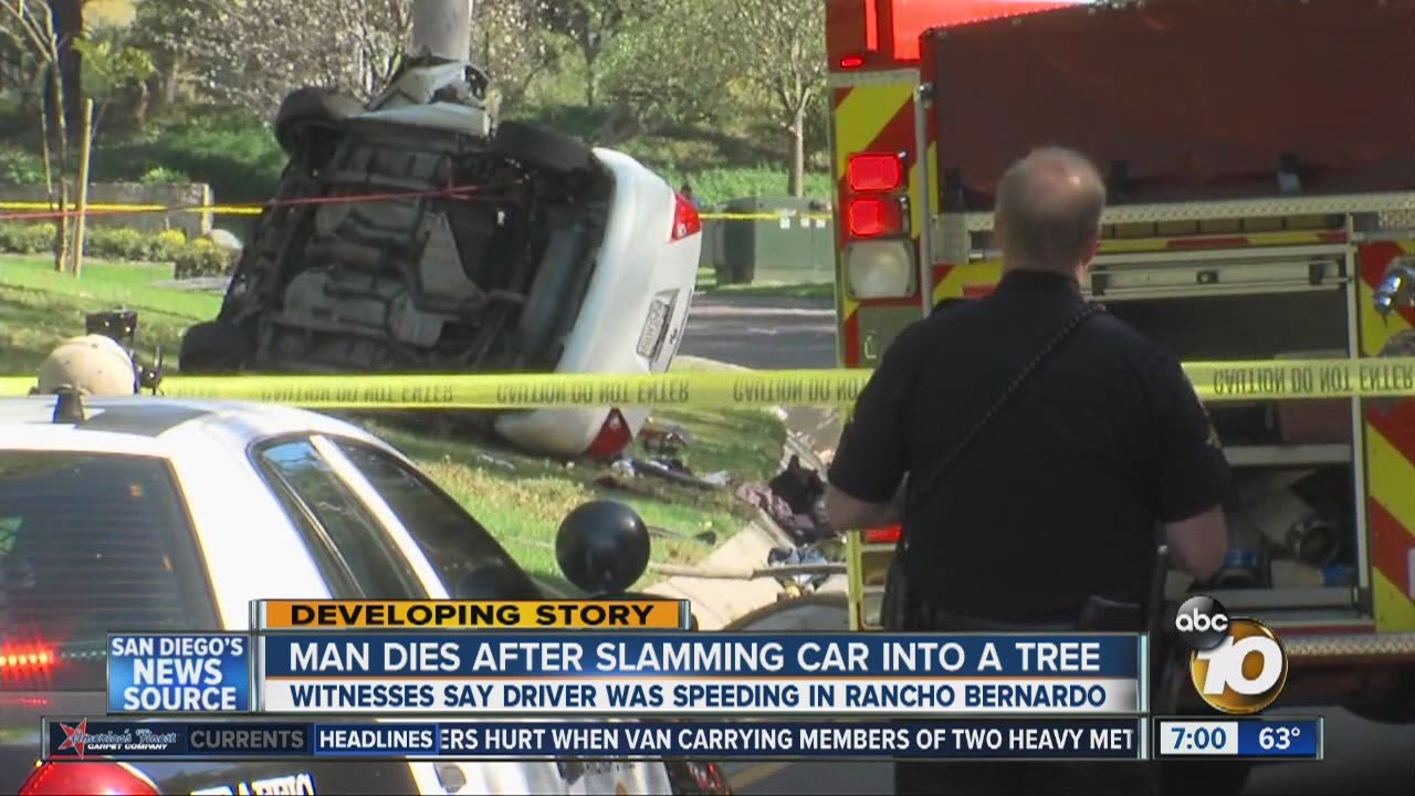 Driver dies after crashing car into tree in Rancho Bernardo - YouTube