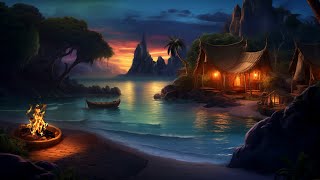 Pirate Campfire Ambience with Music | Wave Sounds, Campfire Sounds & Island Sounds