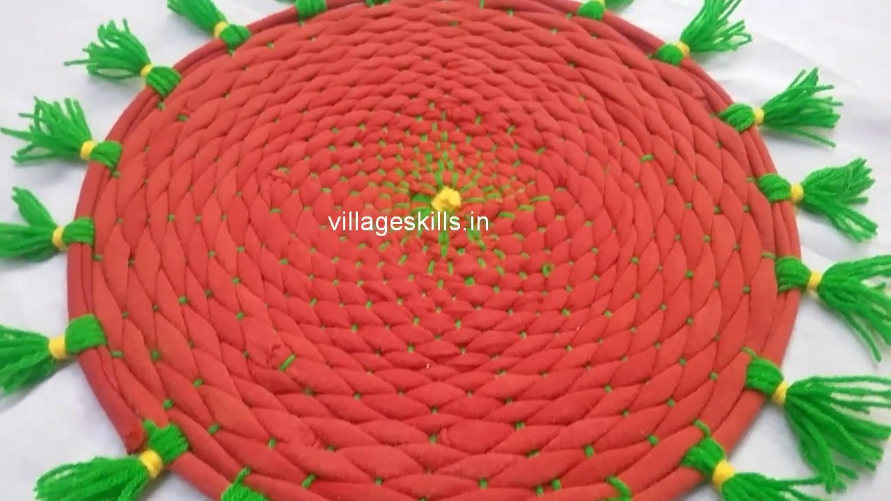 How to make tassels doormat,DIY door mat making with old leggings/ T shirts,recycling rugs,yoga mat