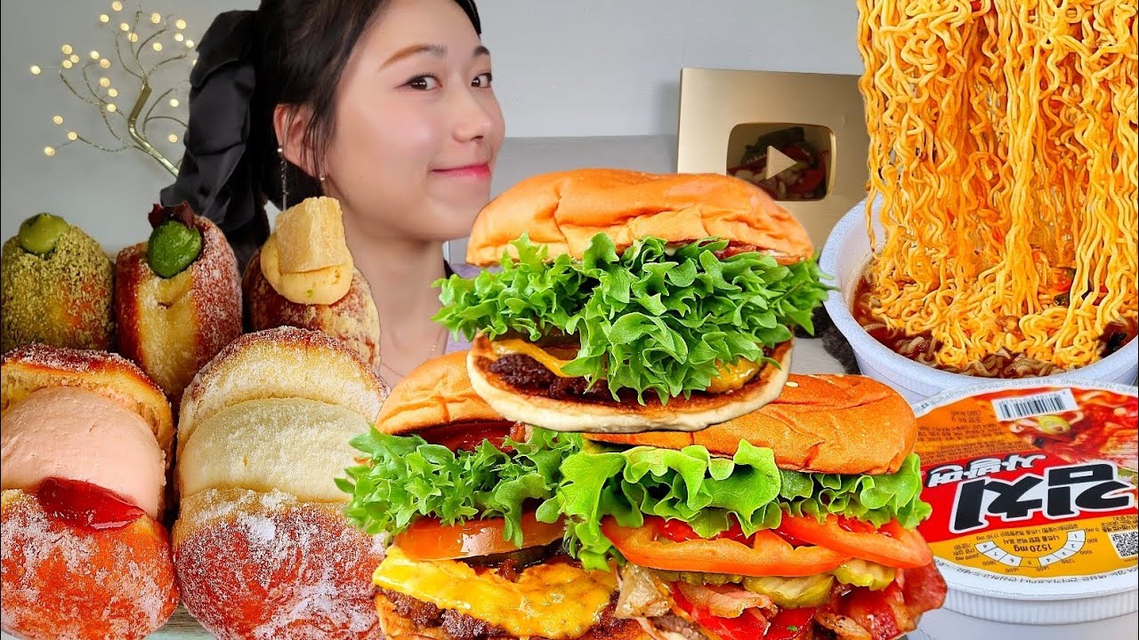 LIVE) 먹고싶은거 먹는날 버거킹 햄버거 , 컵라면 , 노티드 도넛 리얼먹방 :) MUKBANG