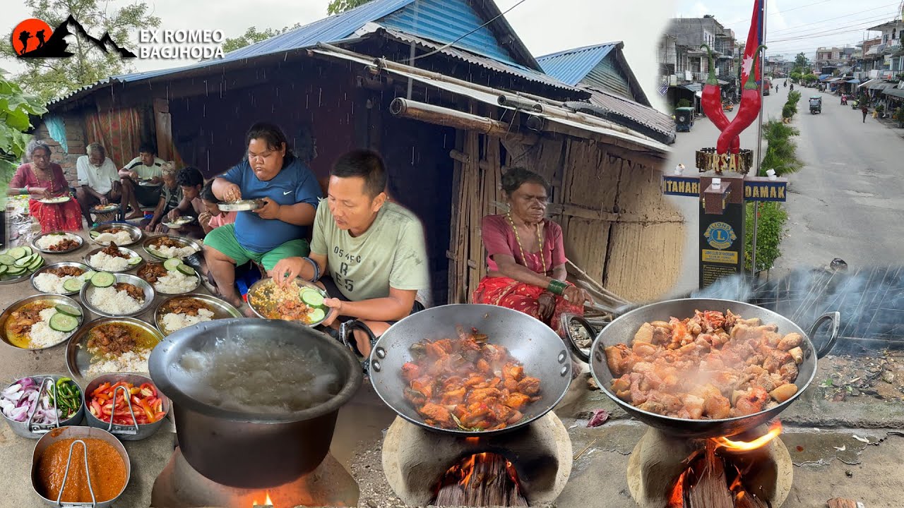 Helping to KD Vai Mother For Cooking Pork Meat Spicy Chicken and Rice at House Khorshane to Bagjhoda