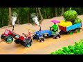 Diy mini tractor heavy trolley full pumskins loaded stuck in mud science project  diy special wheel