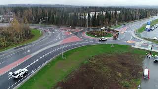 Alaska Double Trailer Truck Navigates Danby Wembley Roundabout (view 2)