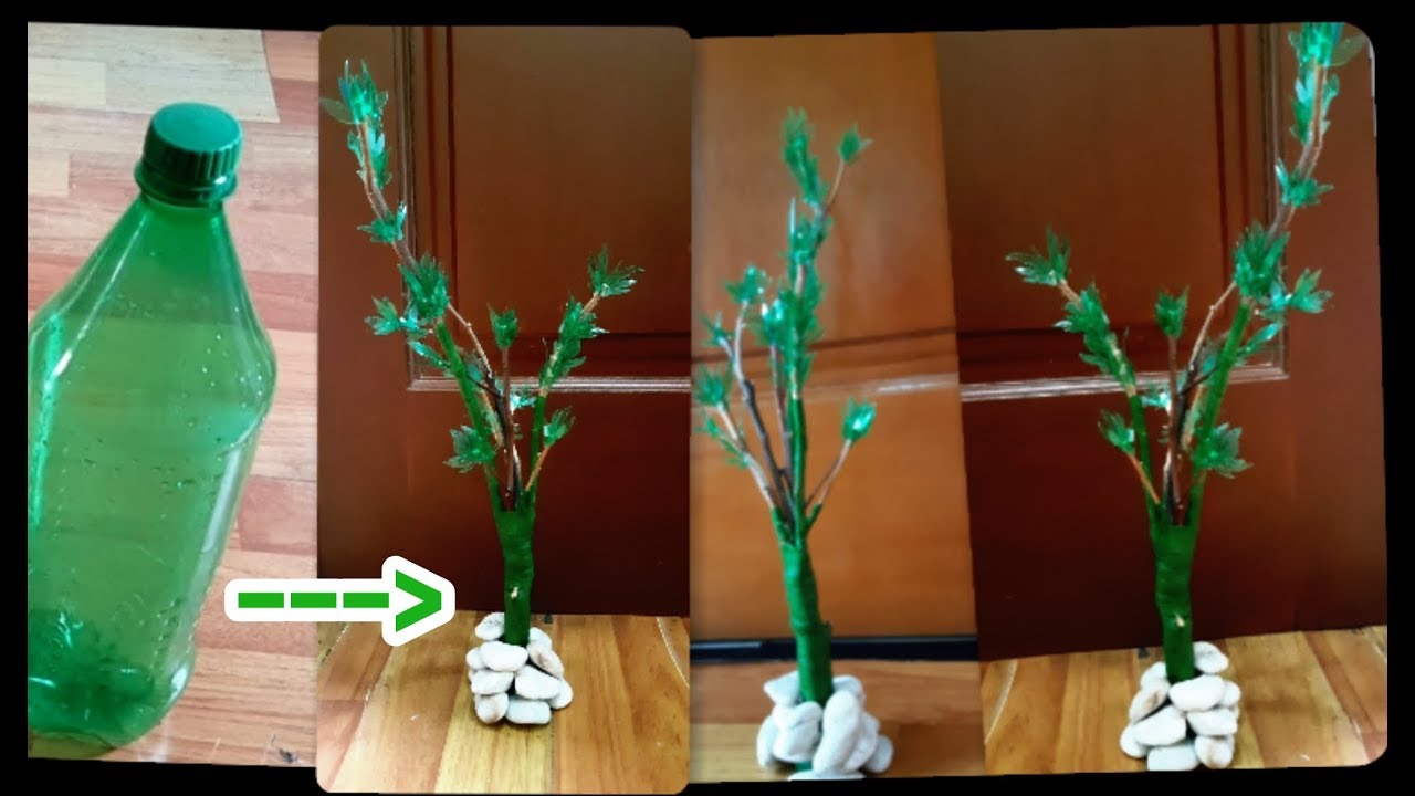 Cara membuat pohon hiasan dari botol bekas bonsai daun 