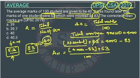 2019, Csat Average PYQ, The average marks of 100 student are given to be 40. It was found later
