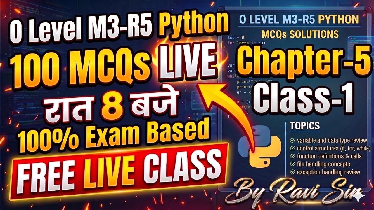 O Level M3-R5 Python Chapter 5 | 100 Important MCQs 🔥 Class 1 | 100% ...