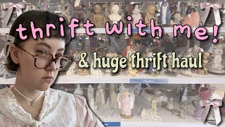 THRIFT WITH ME & HUGE THRIFT HAUL 💐 cottagecore/coquette 👜 comfy thrifting vlog