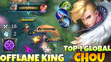 OFFLANE KING Chou Full Damage Build NONSTOP Killing | Top 1 Global Chou HDN | Mobile Legends