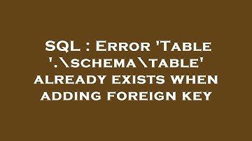 SQL : Error 