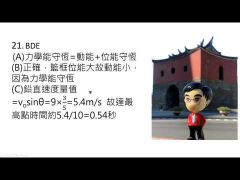 (109物理指考)21. 籃球比賽中，進攻球隊的當家射手運球在三分線外，突然急停跳投，以與水平面夾角θ