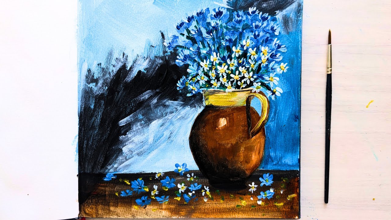 How to paint a Flower pot | Acrylic still life painting for beginners ...