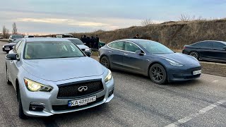 Сумасшедший Infiniti Q50 Собрался Нагнуть Tesla Model3 И Bmw X6 M50D